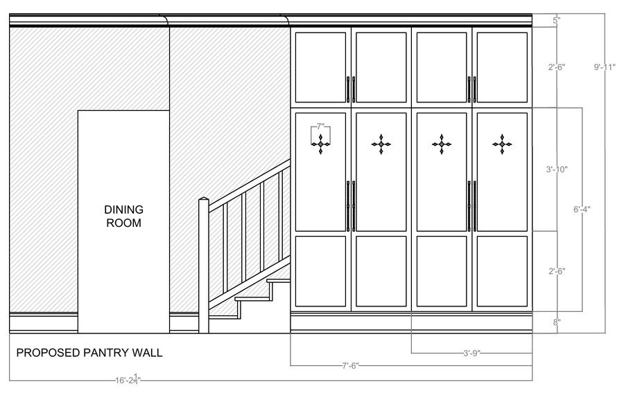 Butler's Pantry — proposed pantry wall elevation facing the dining room/stairs
